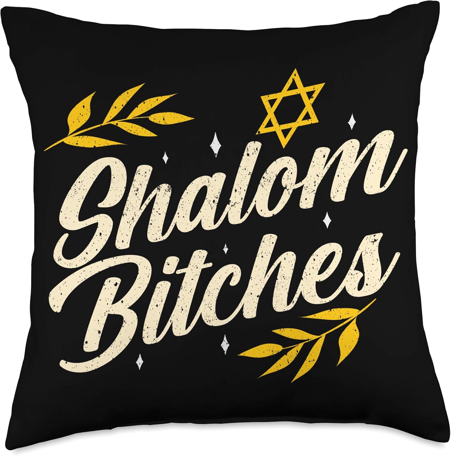 Hanukkah Shalom Bitches Funny Retro Jewish Holiday Gift Throw Pillow