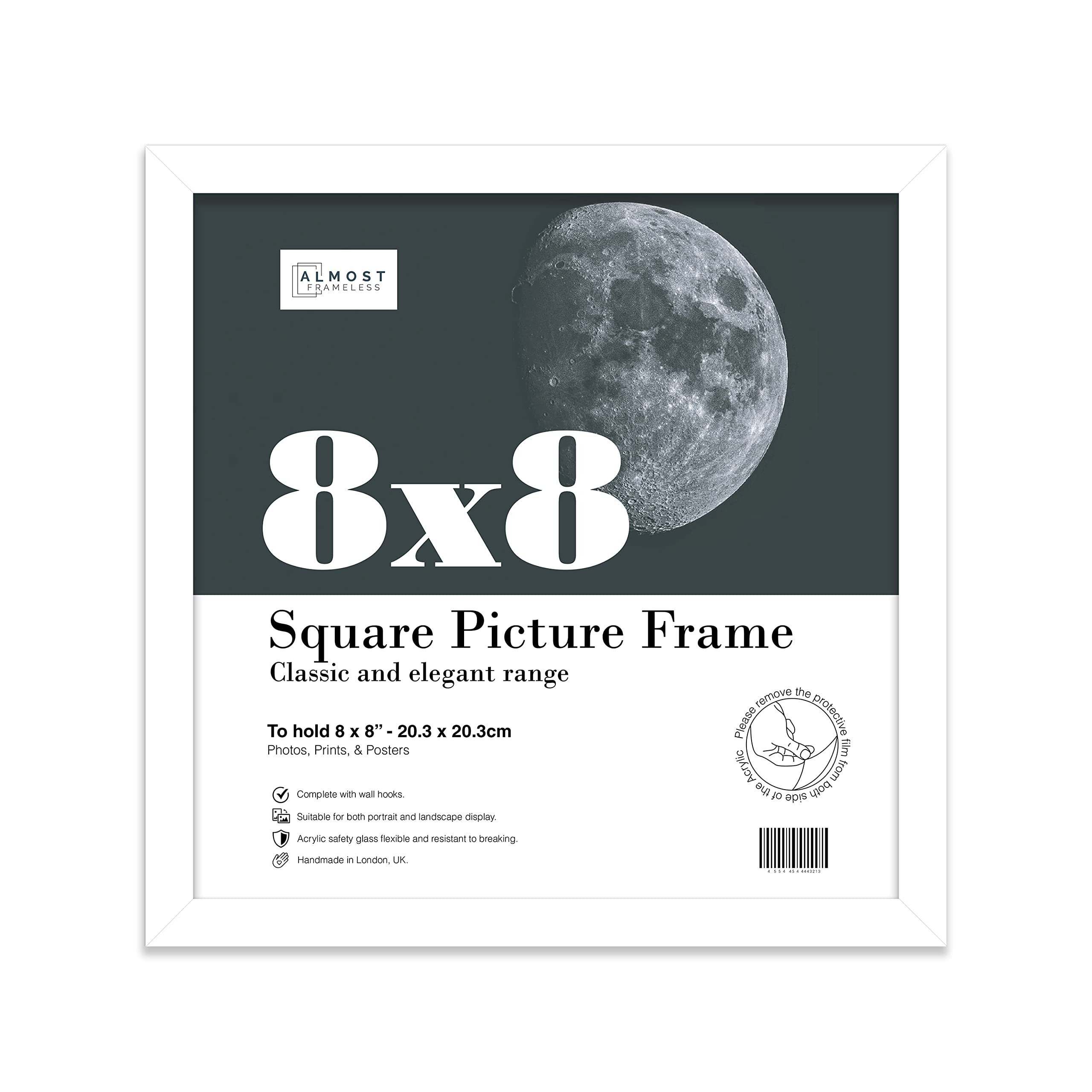 8x8 Inch White Square Thin Photo Frame Wall Mountable and Freestanding Thin Picture Frame Standard Square Photograph Size, 8" X 8"(20.3 X 20.3cm)