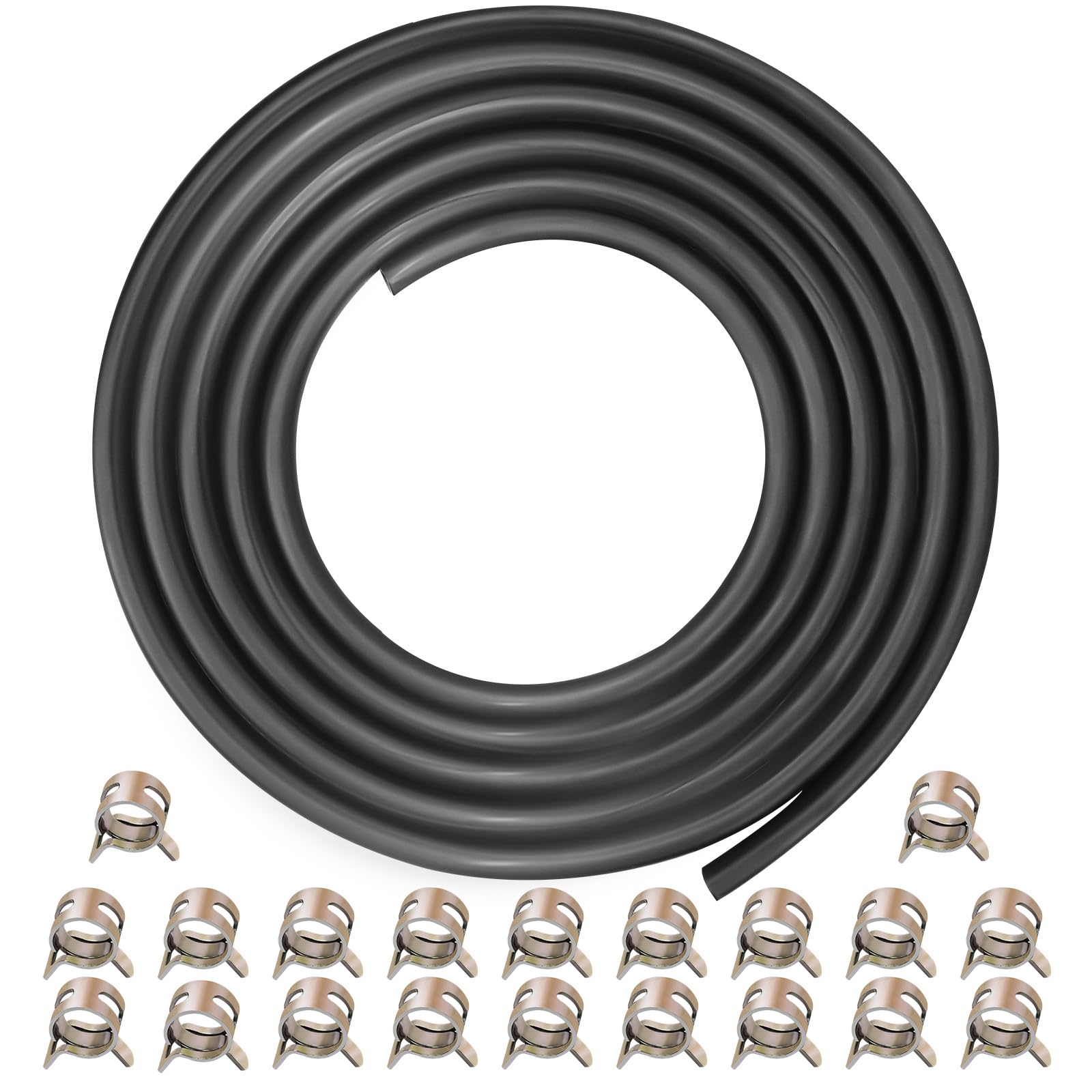 Universal 1/4" ID Fuel Line Kit (10ft) with 20 Clamps for Small Engines & Powersports