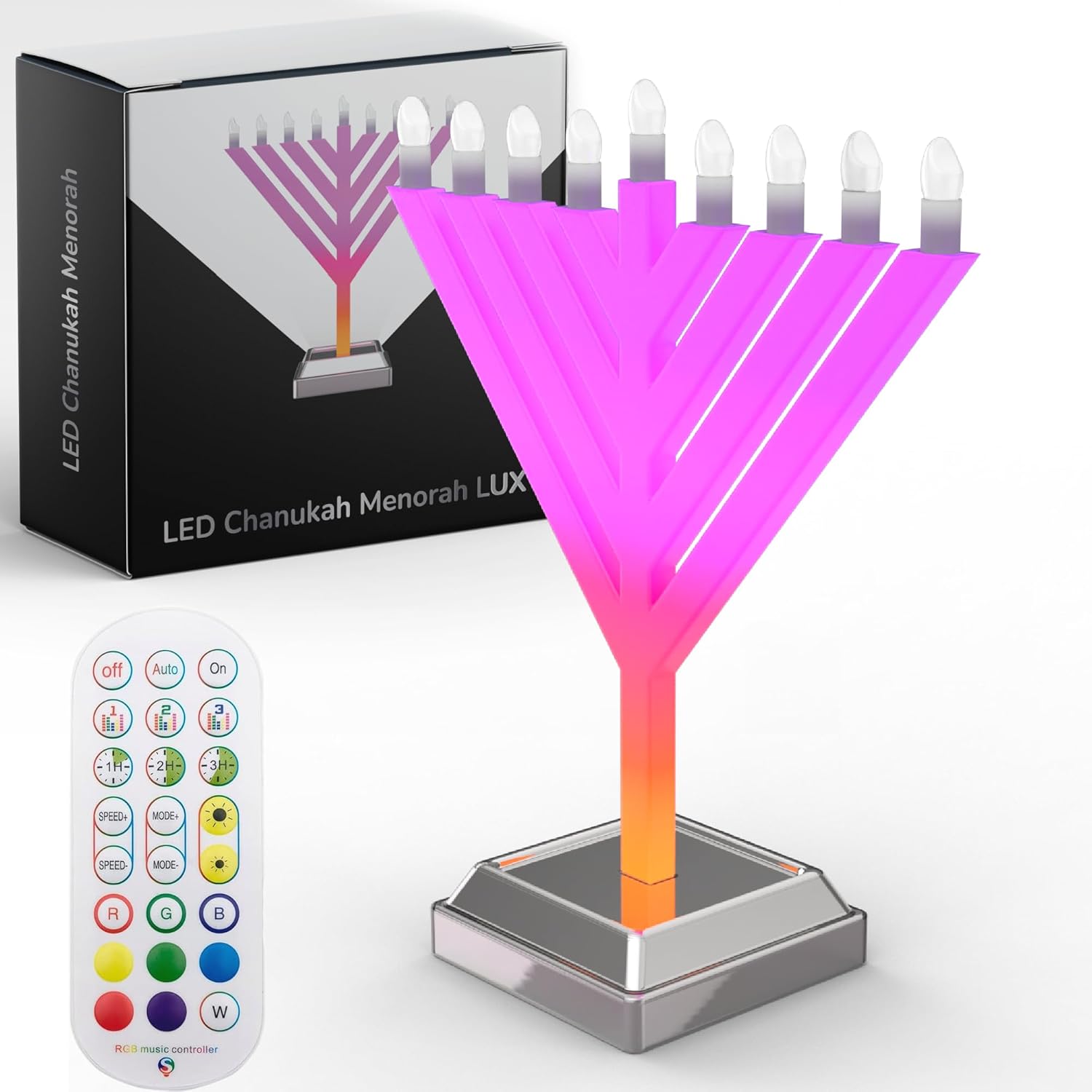 Super Lux 12" Electric LED Menorah – Flowing & Static Color Light Modes, Dynamic Branch Effects, Plug-in Hanukkah Menorah for Window or Tabletop Display
