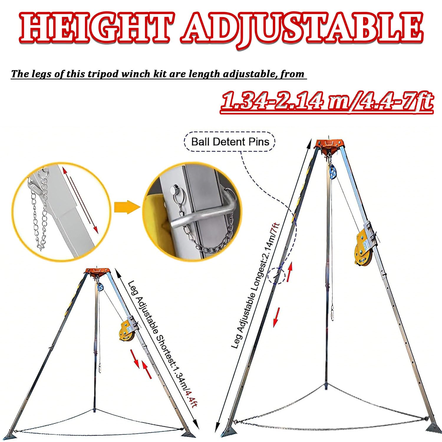 Wytrzymały statyw podnoszący, teleskopowy statyw aluminiowy 2600lbs | z solidną, odlewaną nasadką górną, stalową wciągarką linową 20 m/30 m do prac kanalizacyjnych i fundamentowych