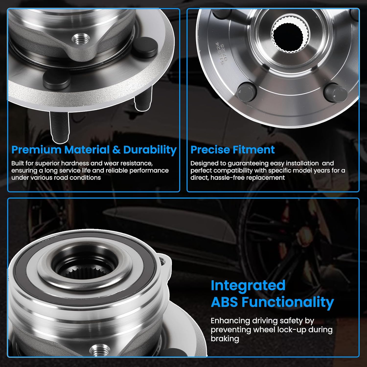 1 PC Front Wheel Bearing and Hub Assembly 513324 52124767AB Fit for 2011-2021 Grand Cherokee, 2022 Grand Cherokee WK, 2011-2023 Durango All Models 5-Lug Front Left or Right