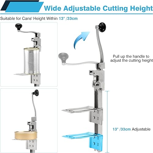 Miniatura 3 de IRONWALLS Abrelatas comercial para restaurante, 19 pulgadas18.9 in, resistente montaje en mesa, abrelatas manual para latas de hasta 13 pulgadas de