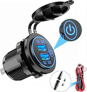 YONHAN Quick Charge 3.0 Dual USB Car Charger with Switch, Waterproof 36W 12V USB Outlet Fast Charger Power Outlet for Marine Boat Motorcycle Truck Golf Cart and More