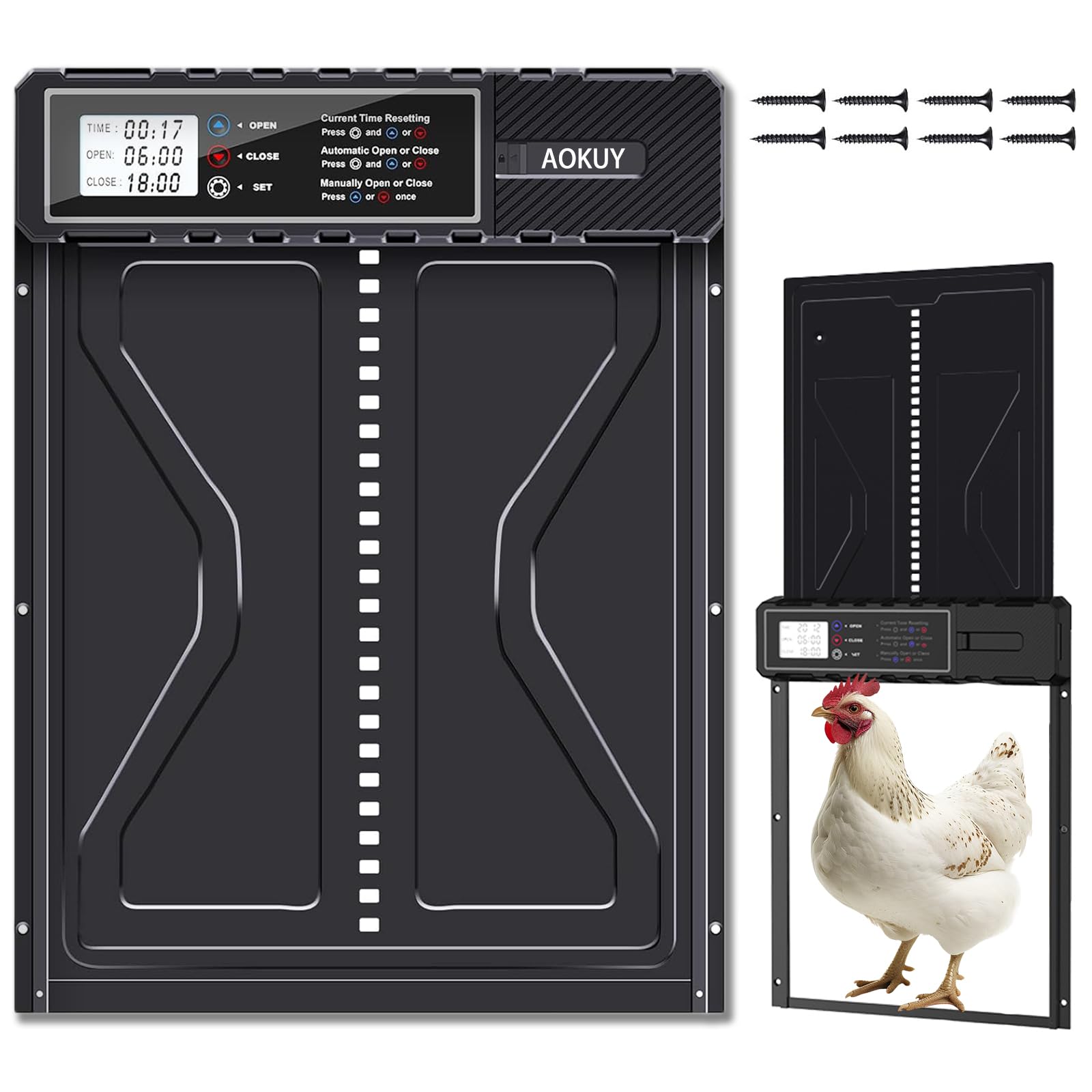 Porte automatique de poulet Coop avec minuteur LCD - Auto alimenté par batterie, porte de maison de poulet en aluminium à l'épreuve des prédateurs, résistante aux intempéries, facile à installer