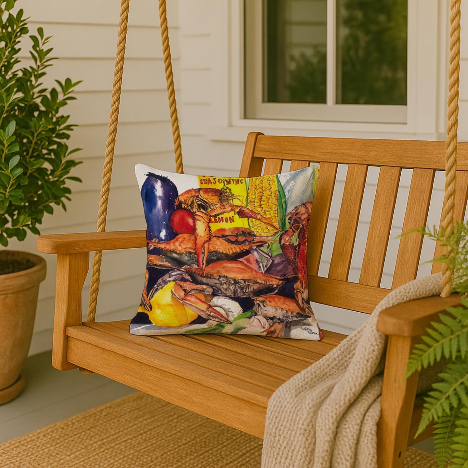 Caroline's Treasures 1016PW1414 Veron's and Crabs Fabric Decorative Pillow Machine Washable, Indoor Outdoor Decorative Pillow for Couch, Bed or Patio, 14Hx14W