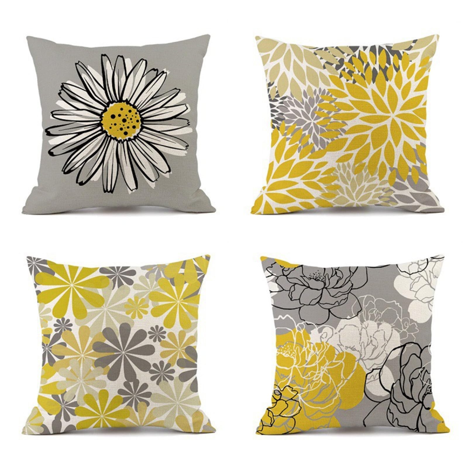 Housse de coussin 70x70 lin jaune et gris pour une maison cosy