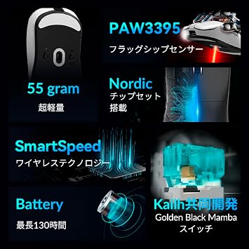 VGN Wireless Gaming Mouse Dragonfly F1 Pro Max White Lightweight 55 Grams Pixart PAW3395 Up to 130 Hours Operation Wireless and Wired Compatible Domestic Regular Product 6 Months