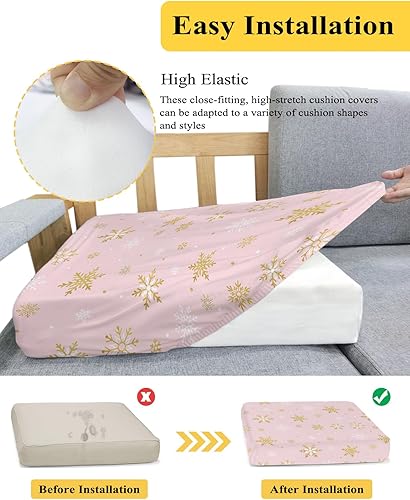 Miniatura 5 de Wowouhiya Fundas de cojín para sofá con diseño de copos de nieve de Navidad, funda elástica para sofá con parte inferior elástica, fundas de sofá de