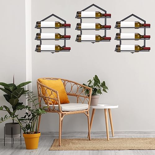 Miniatura 5 de uxcell Juego de 2 estantes de vino para montar en la pared, soporte de metal para botellas de vino con capacidad para 3 botellas, estante de