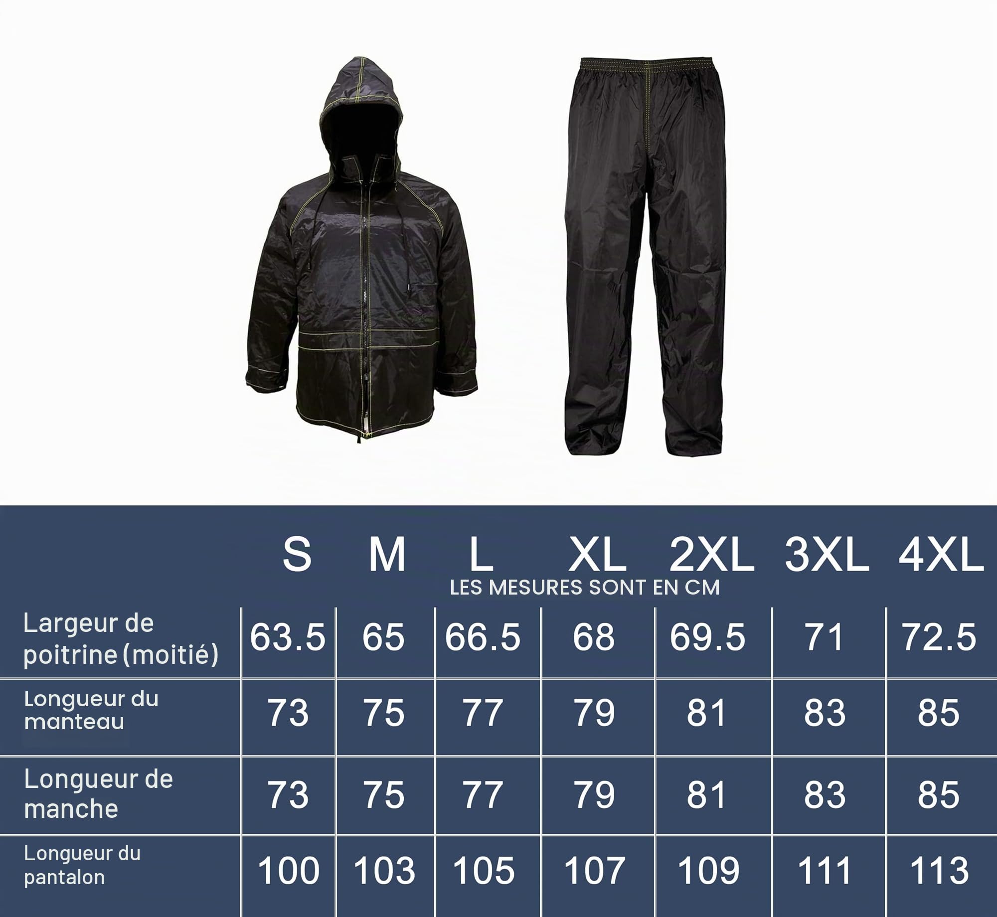 Auto Accessori Lupex Combinaison de moto imperméable anti-pluie coupe-vent, couleur noire, avec sac, ensemble complet veste et pantalon de pluie avec capuche escamotable, disponible en plusieurs