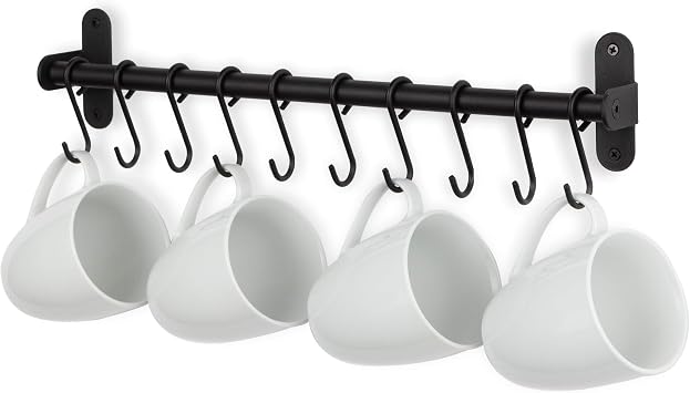 Wallniture Lyon Kitchen Rail with 10 Utensil Holder S Hooks for Hanging Kitchen Utensils Set and Cookware, 17 Frosty Black
