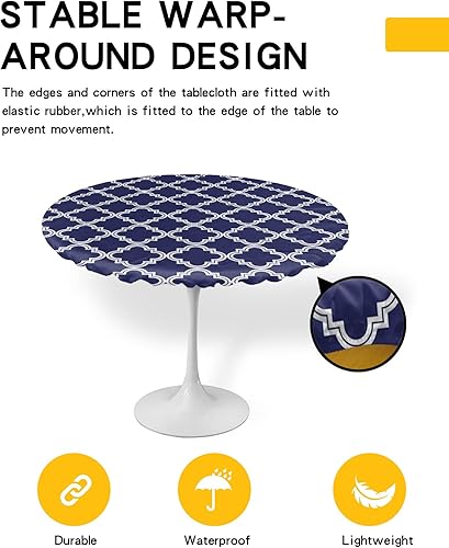 Miniatura 2 de Mantel redondo ajustable color azul marino, mantel elástico impermeable para interiores y exteriores, mantel elástico para cena, fiesta, ducha,
