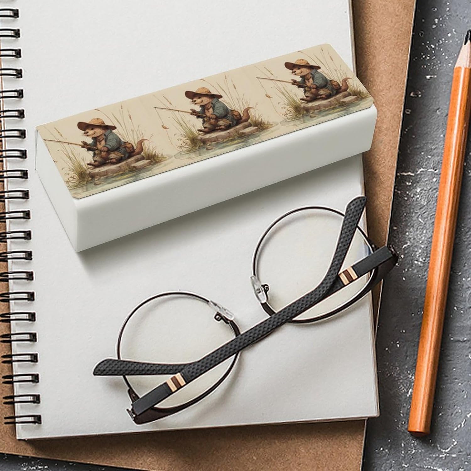 Fisherman Otter Fishing Eyeglasses Case with Cleaning Cloth image 4