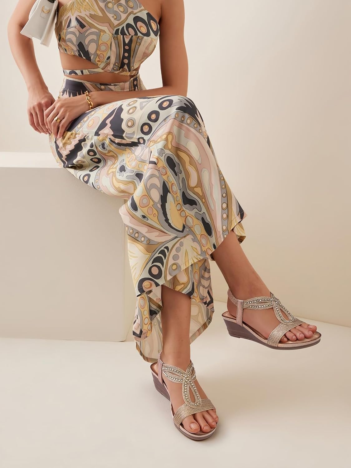 SHIBEVER Wedge Sandals for Women Dressy: Summer Low Wedges Comfortable Open Toe Sandals - Image 3