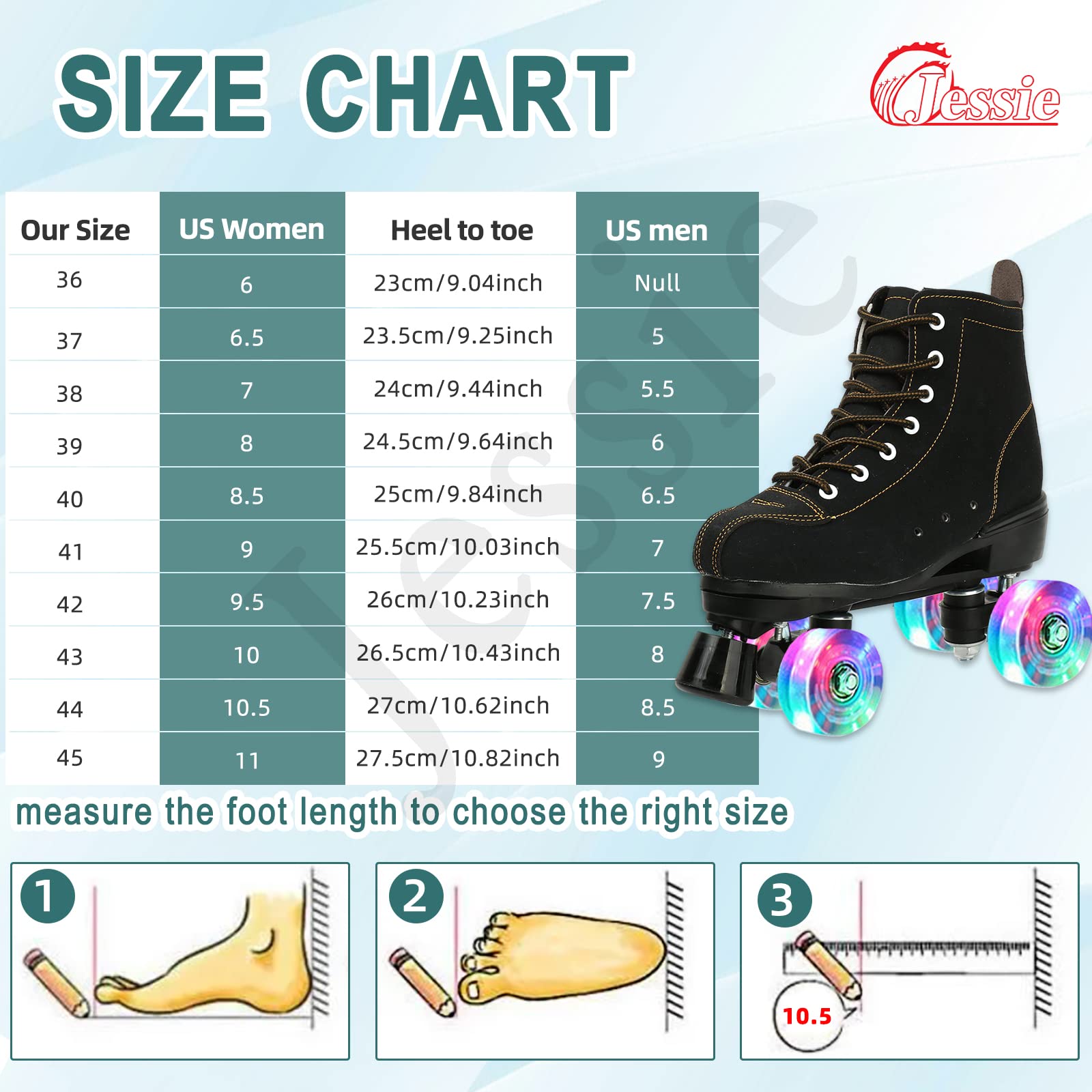 jessie Women's Roller Skates High Top Double Row Outdoor and Indoor Roller Skate Adjustable Roller Skates for Women Men Boys and Girls