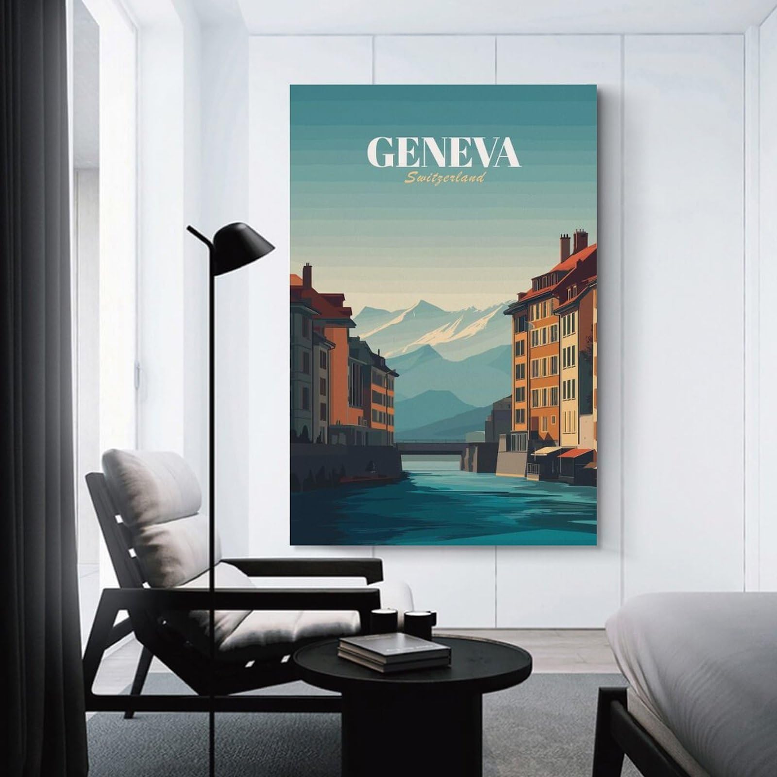 Junmoney Canvas Wall Art Geneva, Switzerland Travel (2), 16x24inch(40x60cm), for Corridors, Hallways Or Apartment Entries, Decorative Canvas Styling for Entry Areas