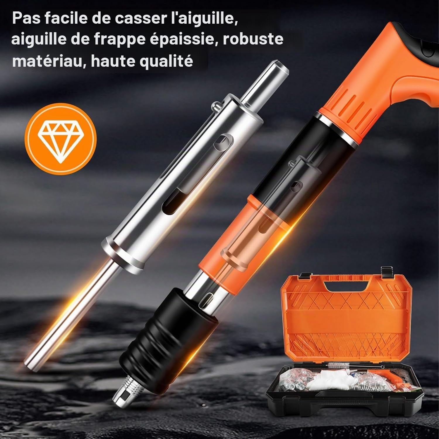 Cloueur Béton,Cloueuse Rivet Gun,Pistolet à Clous Manuel avec 5 Niveaux de Réglable,Kit pour Ongles en Béton,Pistolet à Ongles Portable avec 200 Clous Ronds,pour Murs en Béton (Orange)
