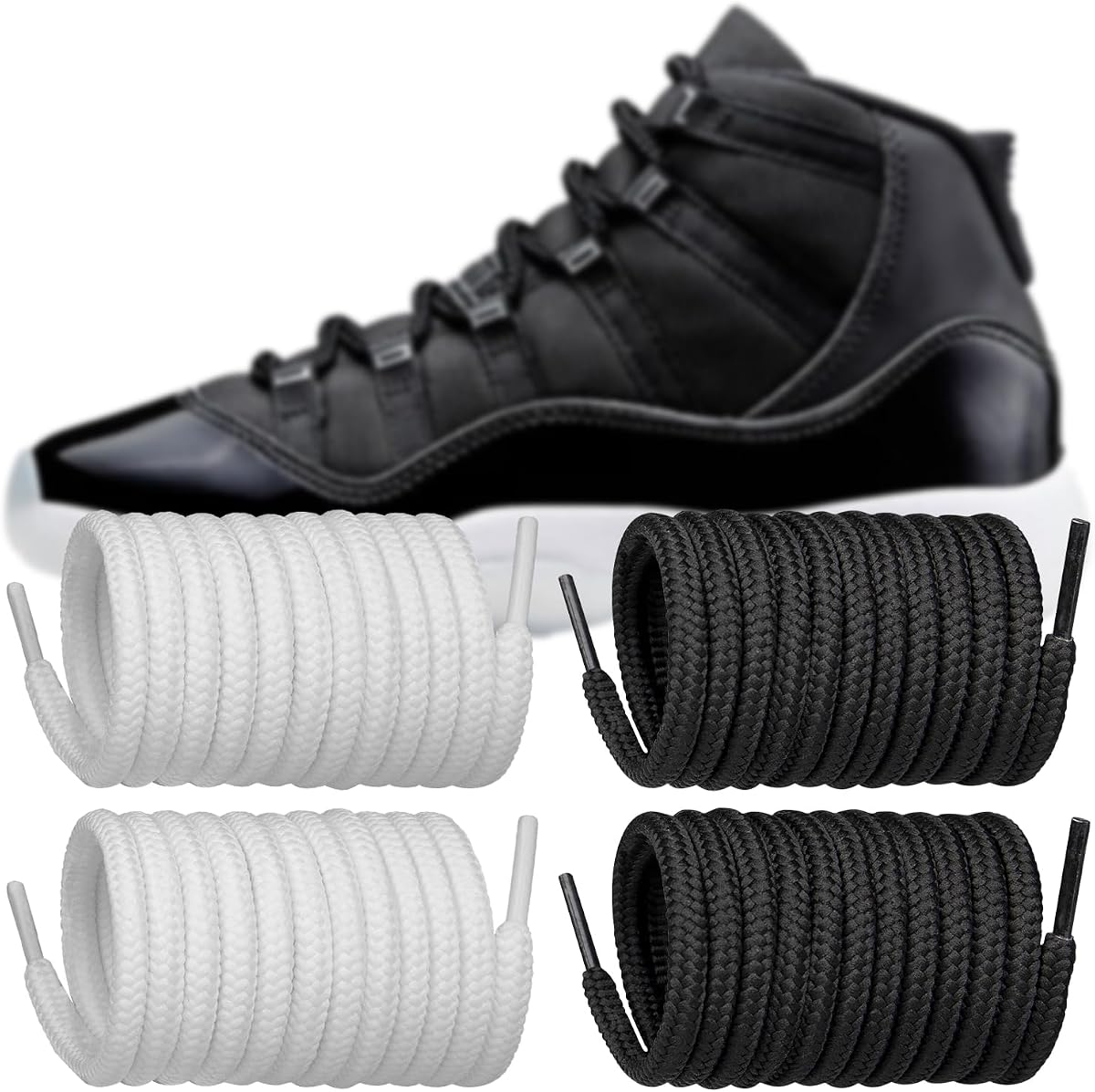 Endoto Shoe Laces for Air Jordan 11 Replacement Shoelaces Strings | 2 Pairs | 5MM Round Laces | Material: Polyester
