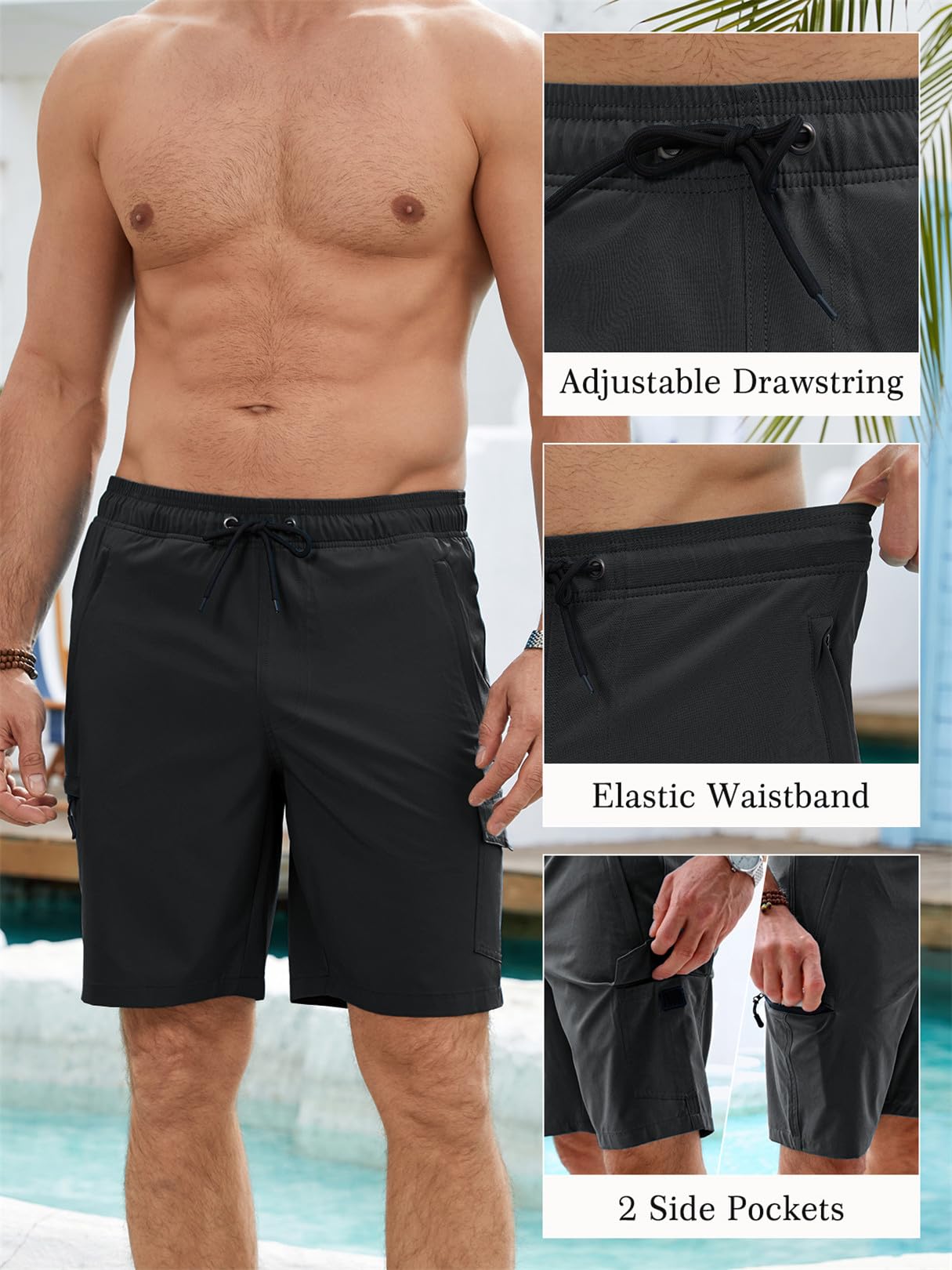 Bañador Hombre Bermuda Corto 2 en 1 Forro de Malla Natación Bañador Antirozaduras Hombre Secado Rápido Bolsillo con Cremallera Playa Impermeable Surf Traje de Bañadores Hombre con Cordón