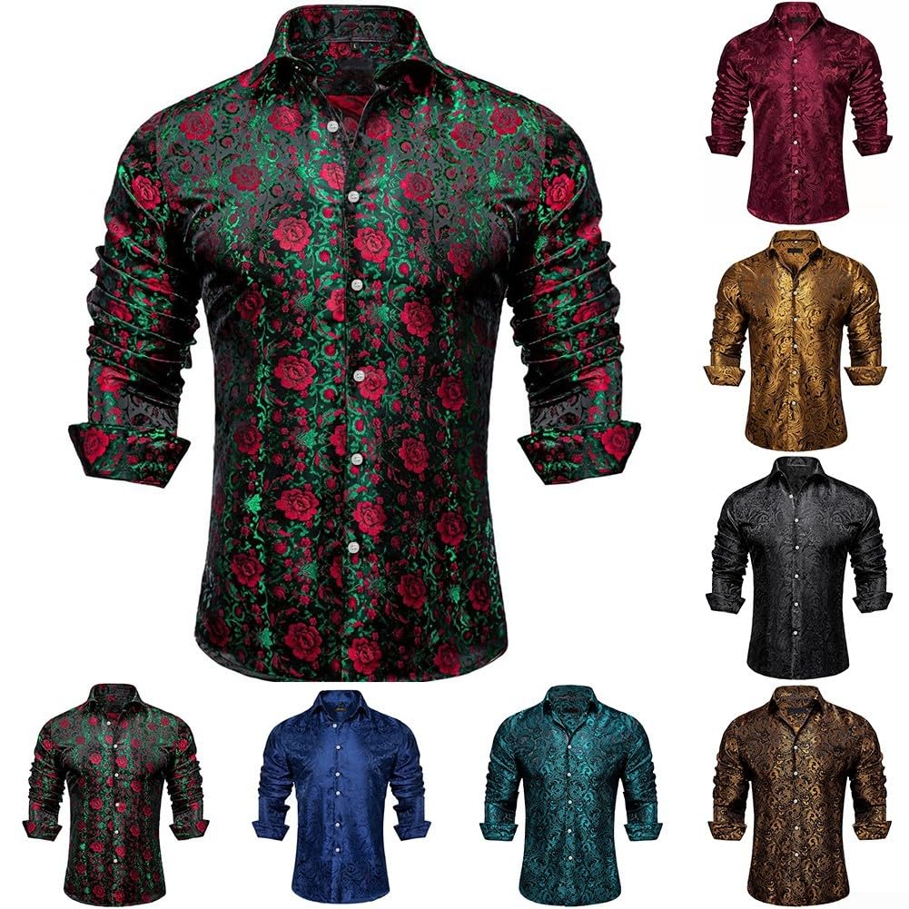Chemise formelle à manches longues en soie pour homme pour smoking, mariage et fête (taille L) Rouge