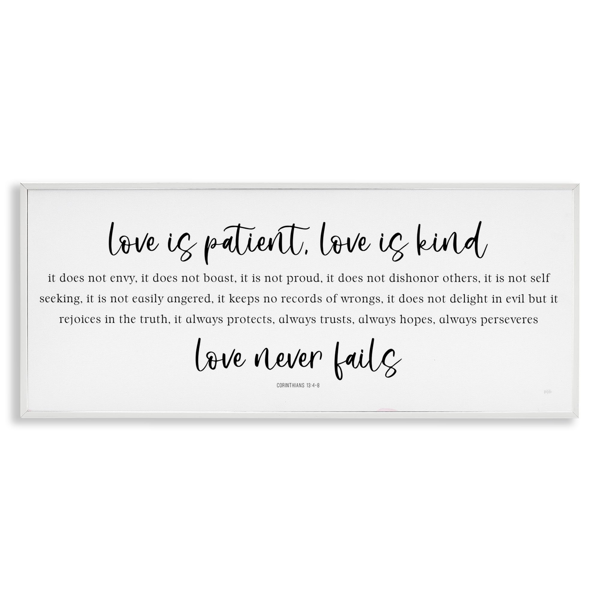 Stupell Industries Love Never Fails Proverb 'Love Never Fails Proverb', Framed Giclee Art, White, 30 X 13 Inches, Easy To Hang And Sturdy, Made In Usa, By Natalie Carpentieri