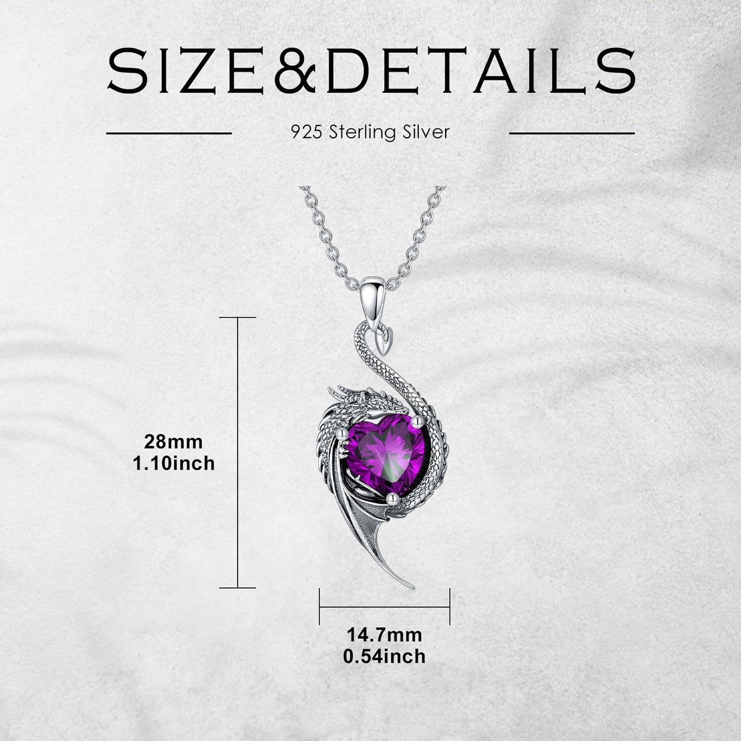 Dragon Necklace for Women 925 Sterling Silver Dragon with Heart Cut Birthstone Pendant Necklace for Gifts - Image 5
