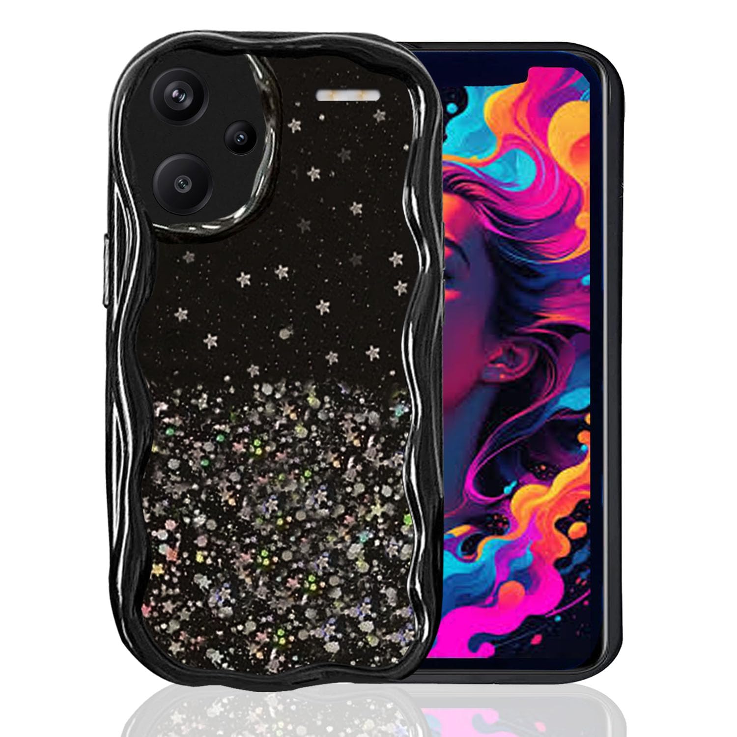 KC Back Cover for Mi Redmi Note 13 Pro Plus 5G - Non Moving Dry Fixed Glitter Curly Wave Shape Shockproof Bumper Soft Silicone Case with Camera Protection (Black) (B0D1MVTVYT) Amazon Price History, Amazon Price Tracker