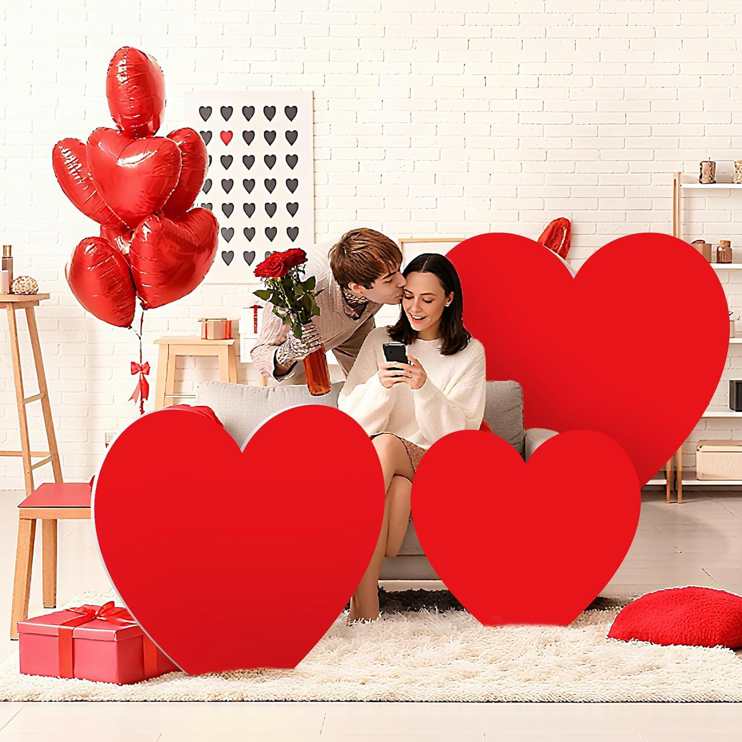 Large Valentine's Day Cardboard Stand Up Set of 3 Sizes 22 inch 31 inch 36 inch with Foothold Photo Props Decoration Valentines Day Conversation Heart Backdrop Stand for Yard Outdoor Indoor