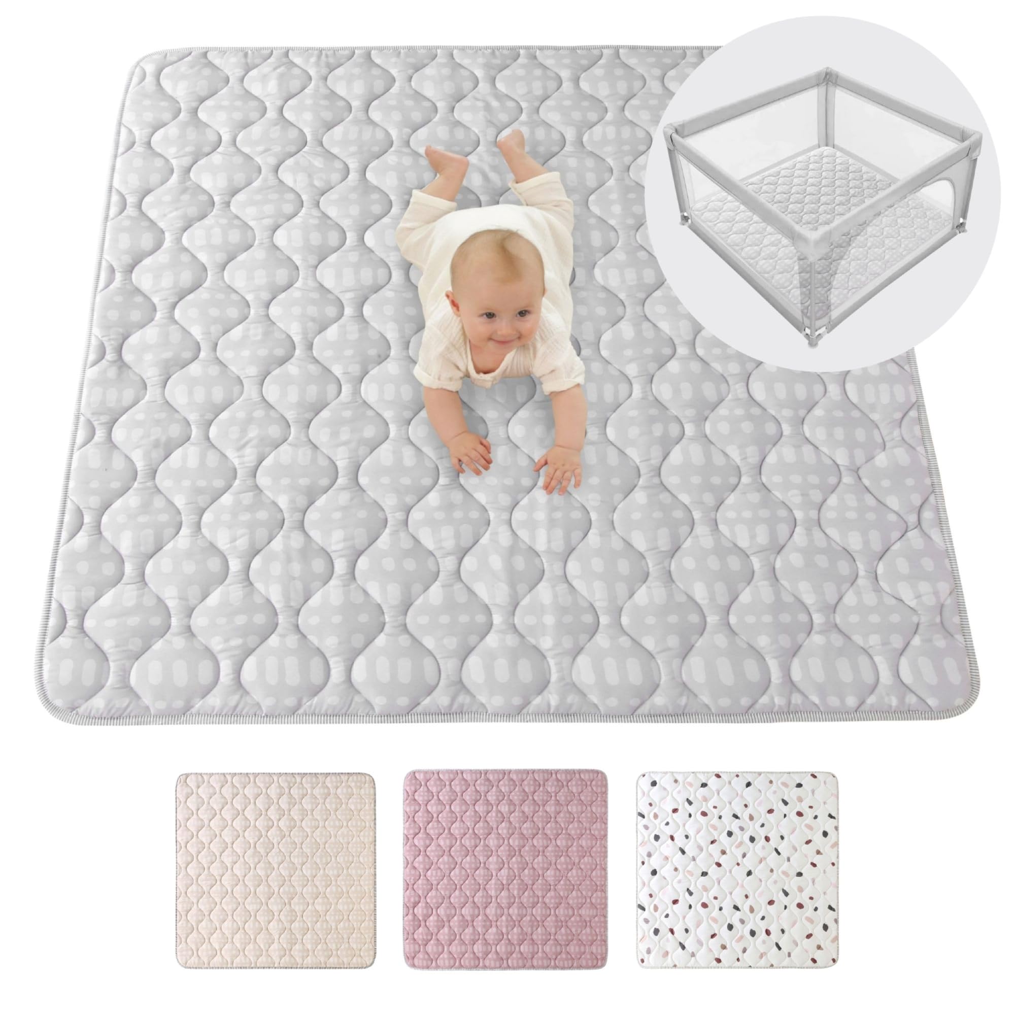 Large Padded Play Mat 127 cm, Extra Thick 1.5 cm Soft Playmat for Newborns in a Stylish Unisex Design
