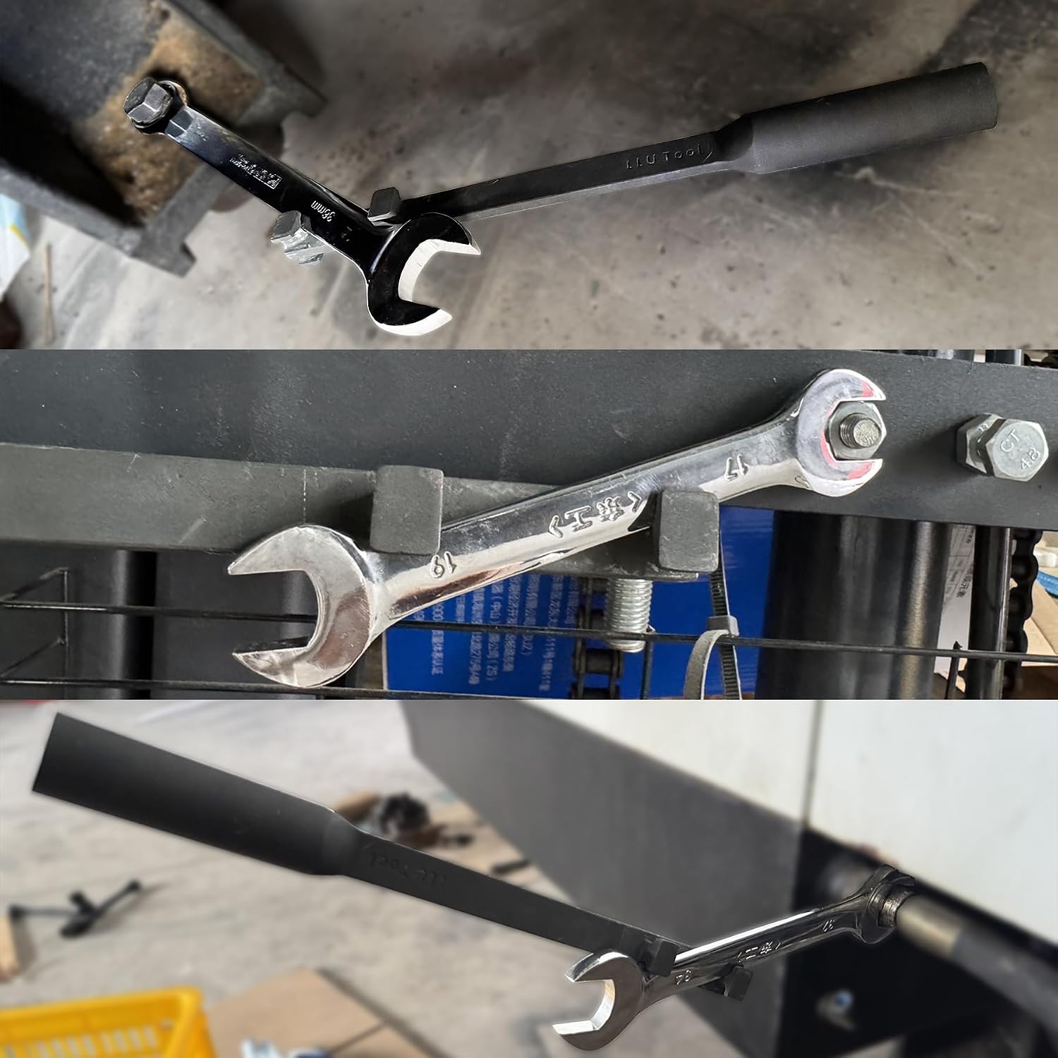 LLU 16-Inch Wrench Extender Tool, Front End Extends Flat Wrenches for Extra Leverage, Rear Handle Fits Round Bar Tools, Includes Anti-Slip Gloves & Microfiber Towel