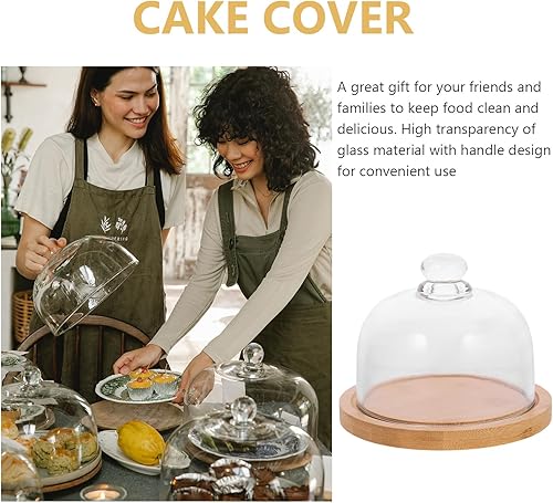 Miniatura 7 de Happyyami Soporte de madera para tartas con cúpula de cristal, tabla de queso, aperitivos, galletas, plato para cupcakes, ensalada, plato para