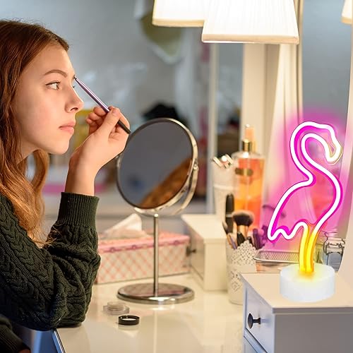 Miniatura 5 de YSMNDE Letrero de neón de flamenco, letrero de luz LED rosa para decoración de habitación de niñas, luces nocturnas de funcionamiento USBbatería,