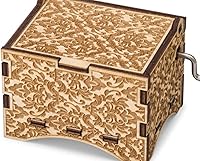 Vista 1 de TheLaser'sEdge, Caja de música de damasco personalizable, madera grabada con láser (personalizada, bailarina de caja de música)