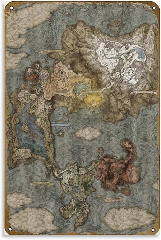 FKLZEBXV ELDEN RING Map Game Poster Metal Tin Sign Gift For Game Gamer