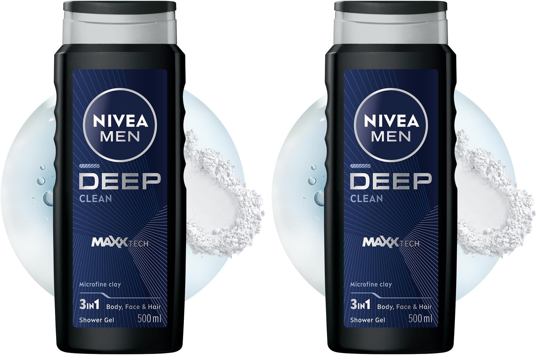 NIVEA MEN Erkek Deep Dimension Duş Jeli 500 ml,Derinlemesine Temizlik,Bakımlı Cilt,Vücut,Yüz ve Saç İçin,Ferah Koku,Aktif Karbon (2 paketi)