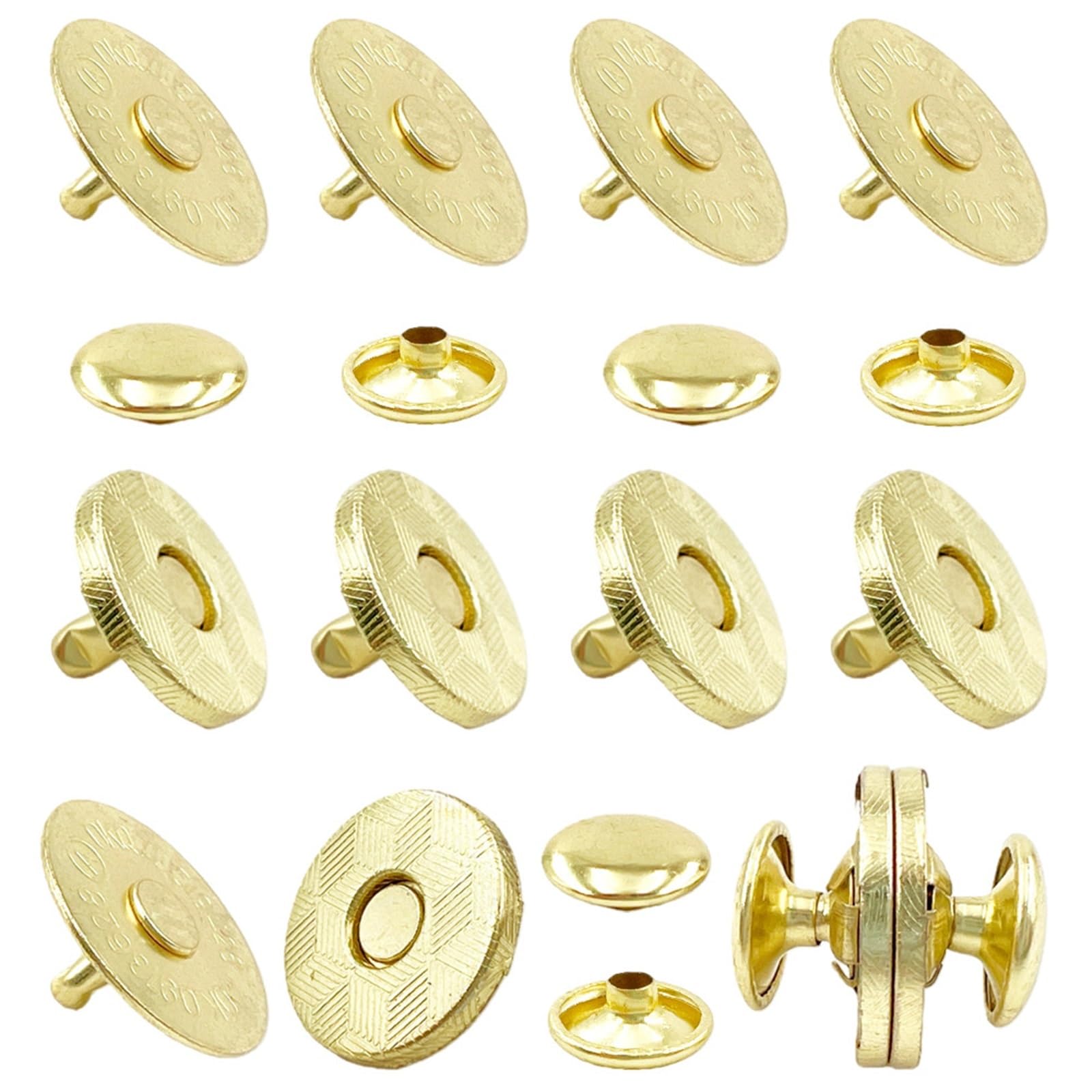 Magnetic Press Studs 10 Sets Magnetic Snaps Button,Metal Round Clasps Fabric Base Components and Cap Kit Diameter 14mm / 18mm(18mm Gold)