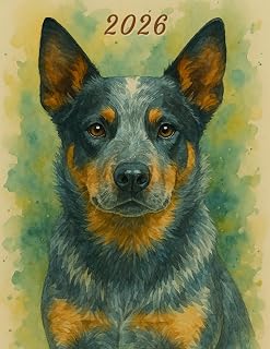 2026: Large Monthly Calendar Planner – Watercolor Australian Cattle Dog