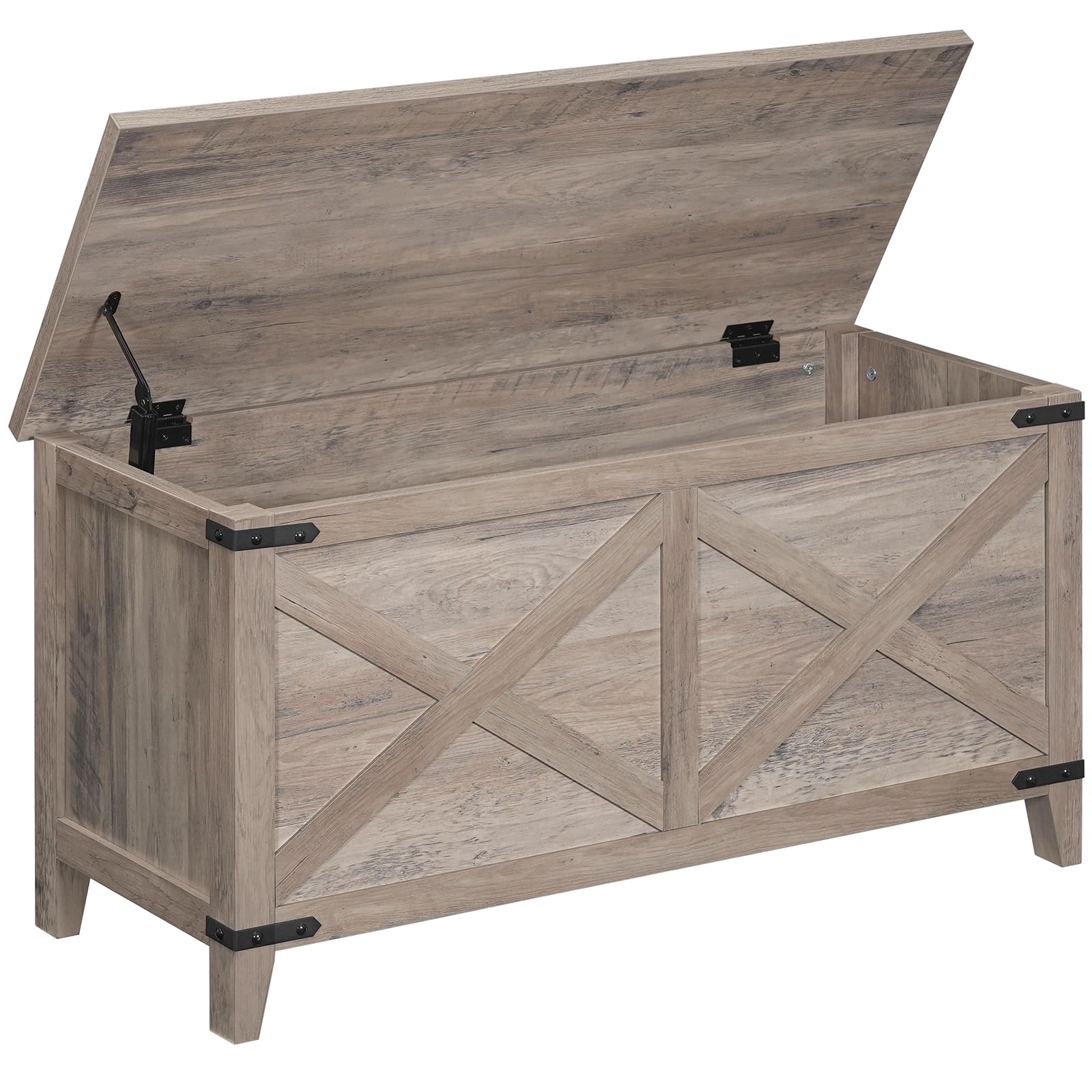 HOOBRO Farmhouse Storage Bench, Wooden Storage Chest, 39.3" Retro Toy Chest with Barn-Styled Front, Toy Box Organizer with Metal Accents and Lift Top, for Living Room, Greige BG122CW01