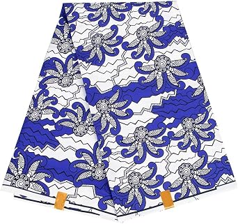 BintaRealWax African Fabric 6 Yard Ankara Fabric Tribal Print Blue and White Pattern DIY Craft Dashiki Skirts 6507