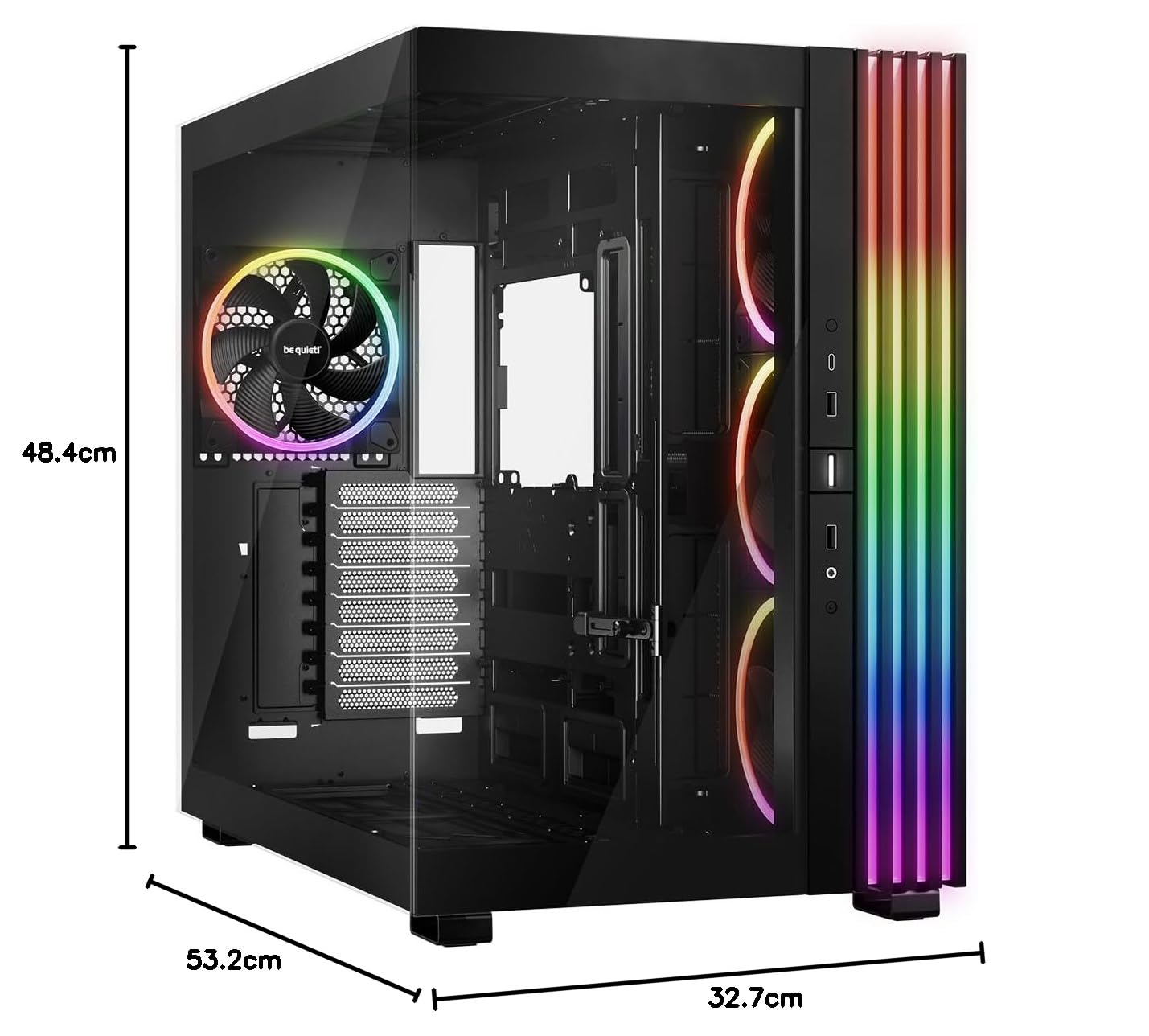 be quiet! Light Base 900 FX Black PC Case, vista panoramica mozzafiato, design Dual Chamber, striscia LED ARGB massiccia, 4 ventole PWM, invertite e utilizzabili orizzontalmente