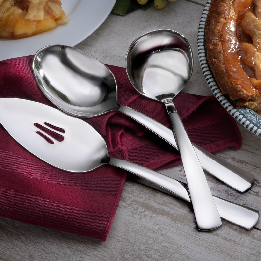Liberty Tabletop Pinehurst 3 Piece Stainless Steel Hostess Set, Polished, Dishwasher Safe, Made in USA, Includes Gravy Ladle, Pie Server, Casserole Spoon