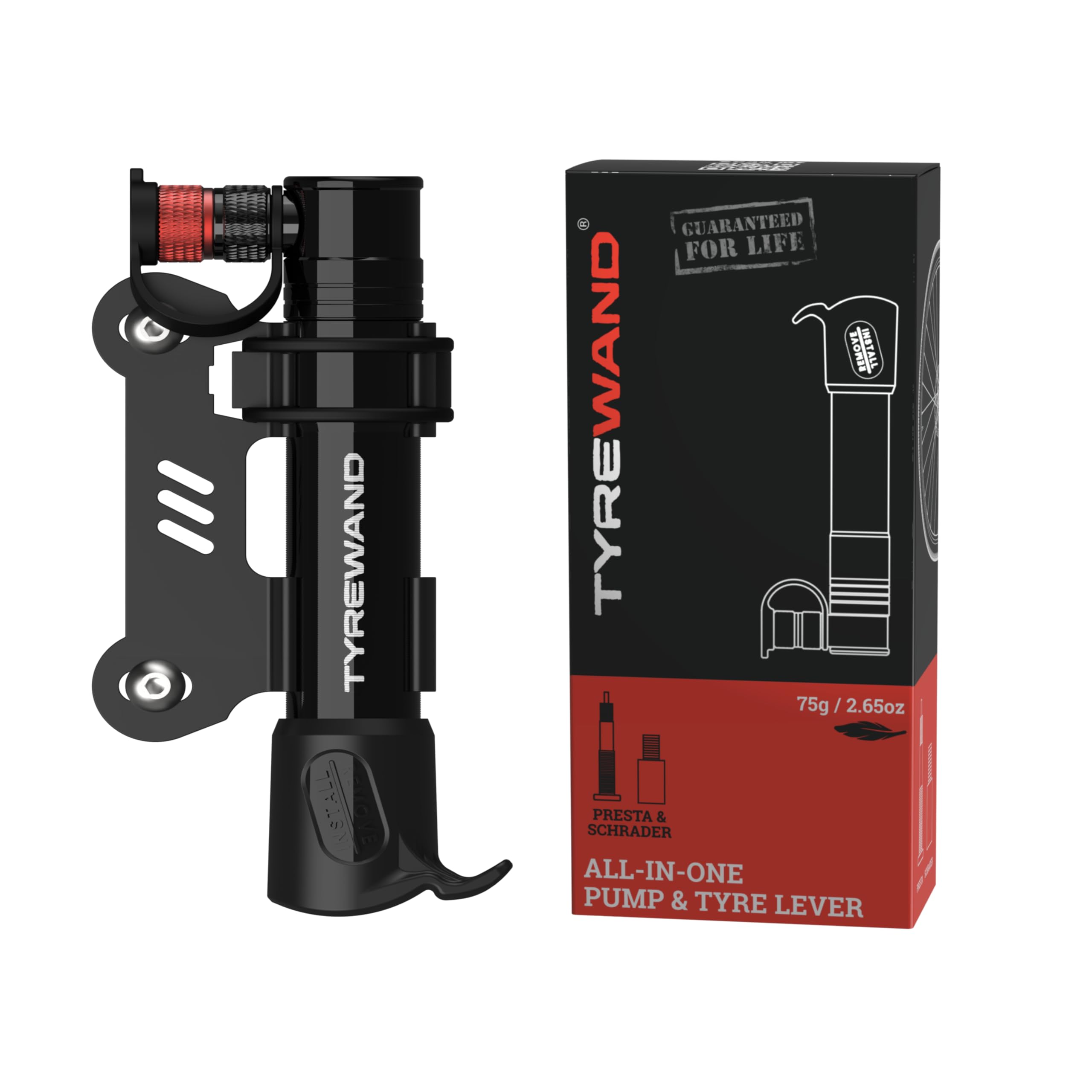 TYREWAND Mini Bike Pump & Built In Bike Tyre Lever for Bicycles, Hand cycle pump for Schrader & Presta Valve, Portable Bike Pump mini, Hand Bike pump for bicycle, Road & MTB bike tyre bicycle pump.