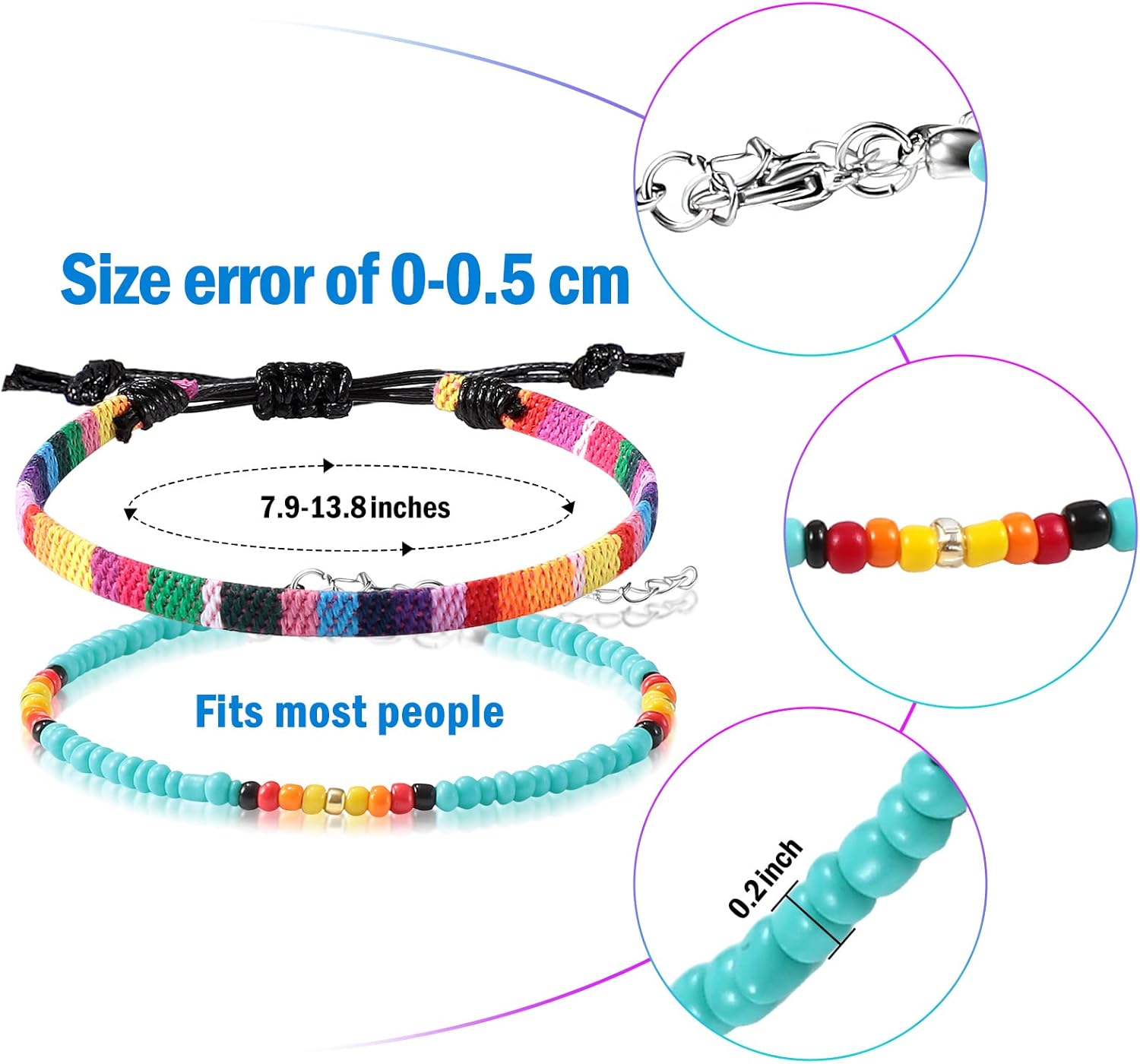 Jadive 6 Pcs Boho String Bracelets Adjustable Surfer Anklets Friendship Bracelet Summer String Rope Bangle Braided Bangle Colorful Jewelry for Women Men Birthday Gift