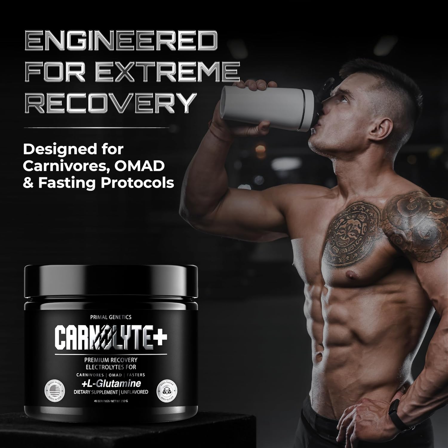 CARNOLYTE+ Carnivore Electrolytes Powder Unflavored – Fasting Salts - Cellular Hydration, Gut Support & Muscle Preservation – Zero Sugar, Carb Free Keto Electrolytes – 45 Day Supply