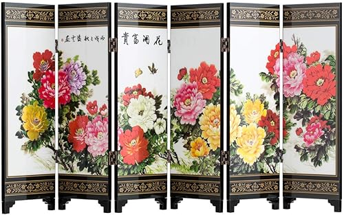 Miniatura 20 de TJ Global Mini arte chino tradicional de 6 paneles de 9.5 pulgadas de alto para decoración del hogar, lacado decorativo, decoración del hogar, laca,