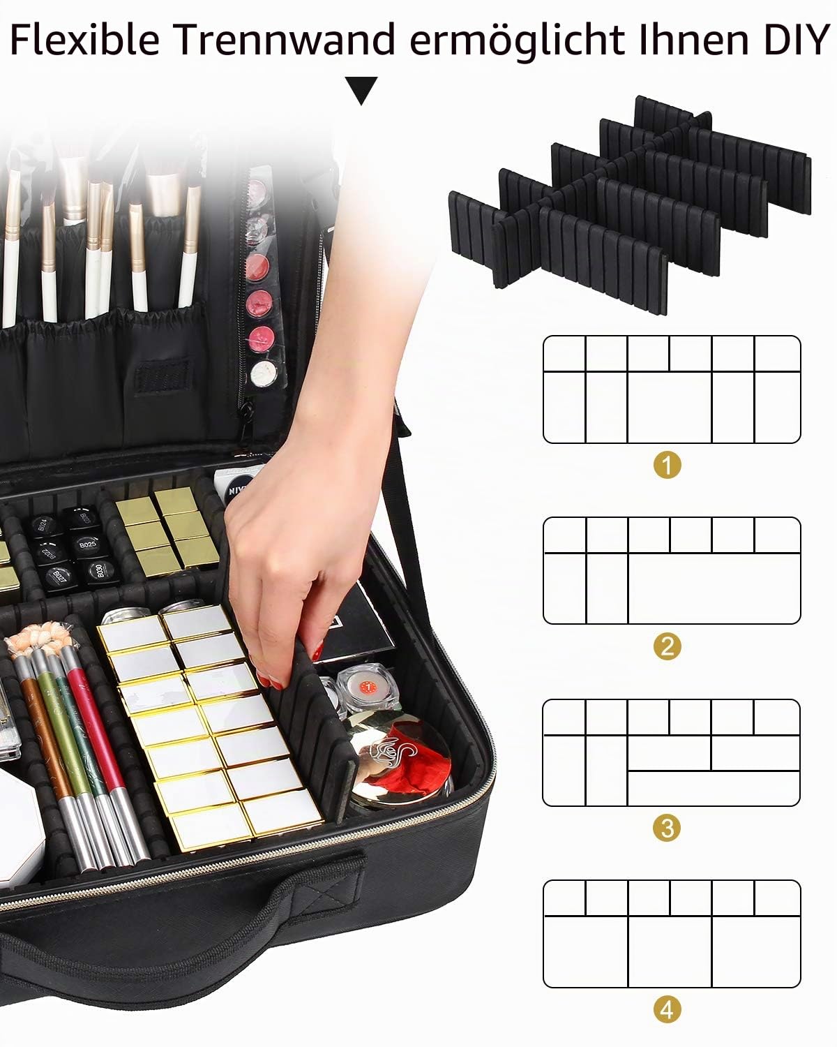 Relavel Große Kosmetiktasche - 15.8 inches, Portable Reise Kosmetikkoffer Damen Make Up Tasche Professionelle Makeup Organizer Tasche Beauty Case Schminktasche für MUAs Crossed Pattern-l