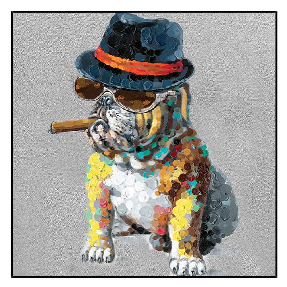 Peinture à l'huile sur toile animaux texture 3D tableau chien français drôle
