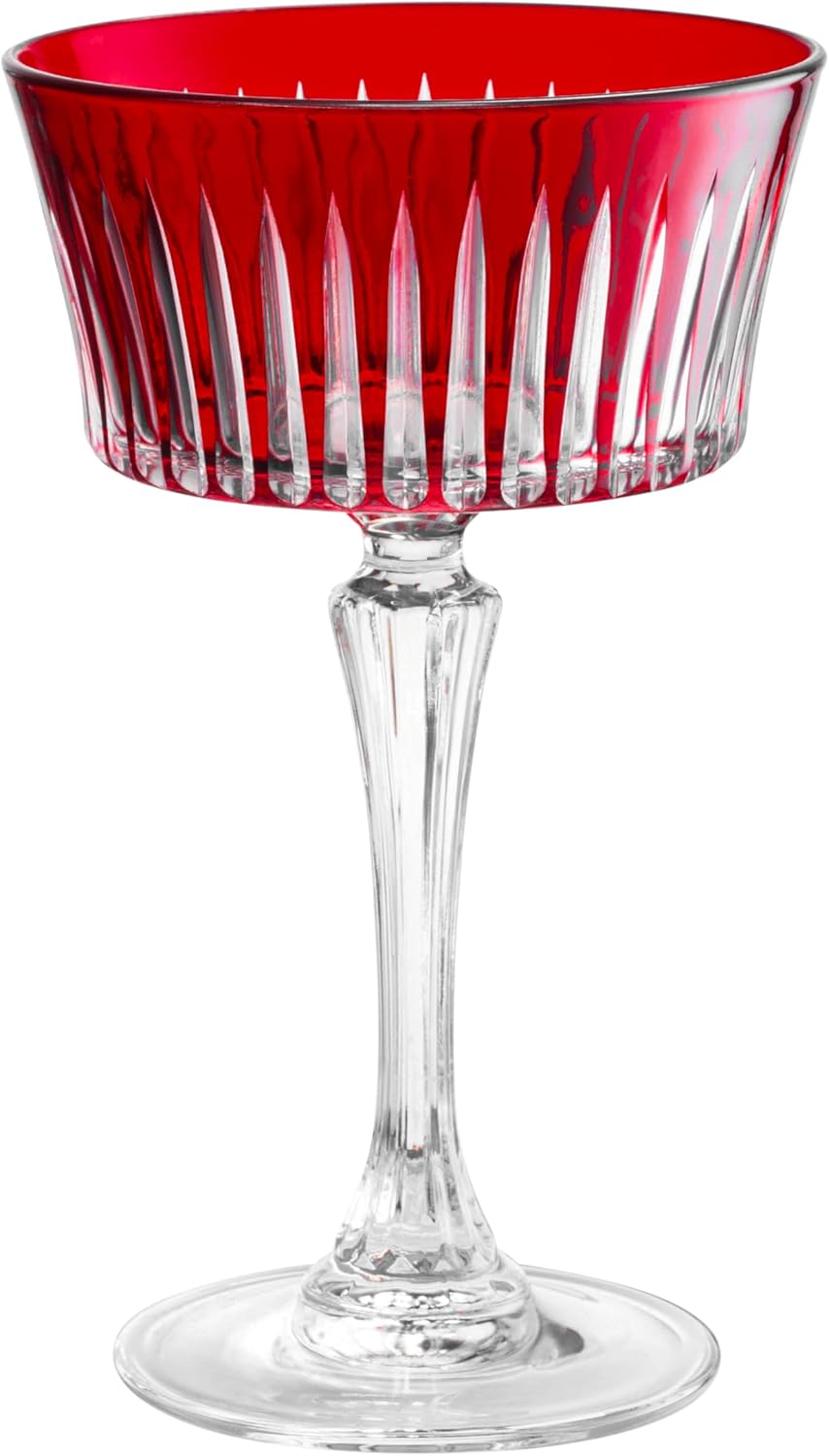 Barski - Colored Champagne Coupe Glasses - Ruby Red Cocktail Coupe Glass, Stemmed Martini Glassware, Can be used for Dessert, Ice Cream - Ruby Red - Set of 6 - Gift Ready - 8.7 oz., Made in Europe