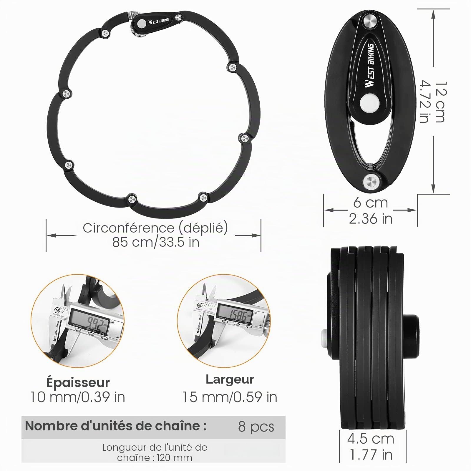 XIQI Antivol pliable Haute sécurité 85 cm Antivol combiné support scooter électrique VTT vélo de route